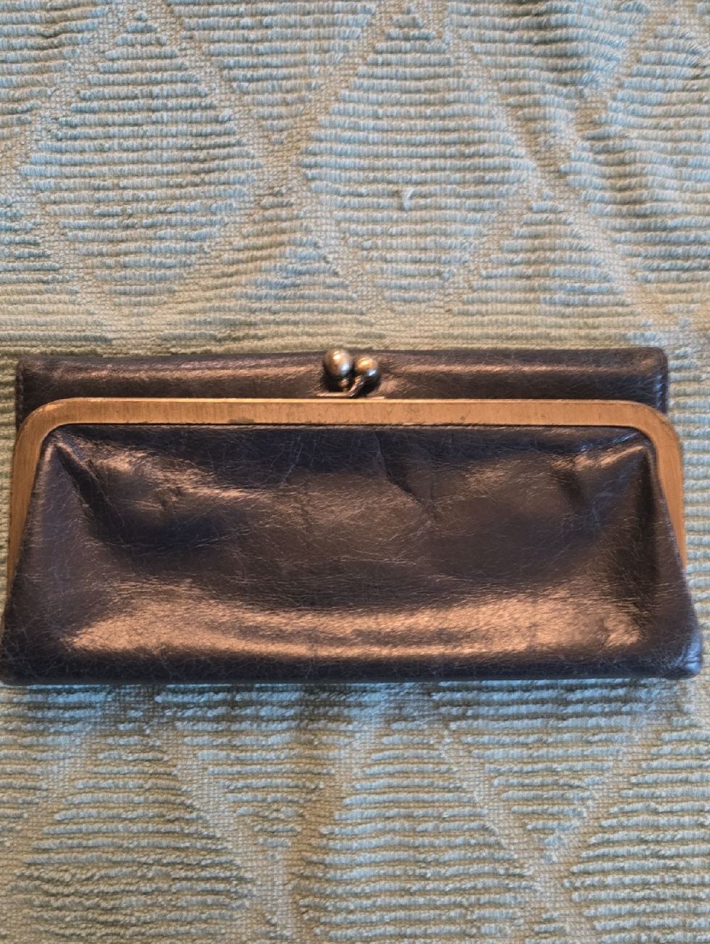 HOBO Navy Blue Leather Kiss-Lock Clutch with Silver Frame